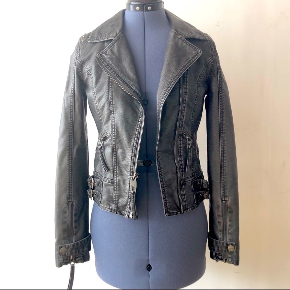 Miss Sixty Vintage distressed moto jacket. Grey studded coat